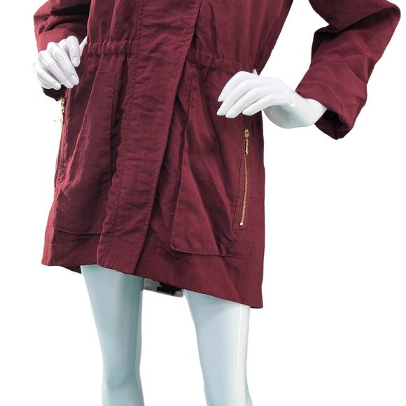 Tart Collections Womens Sz S Rain Jacket Oxblood Zip Pockets Packable Hood Lined - Picture 4 of 16
